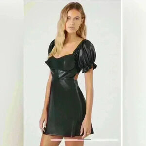 NWT Forever21 Faux Leather Puff-Sleeve Mini Dress
